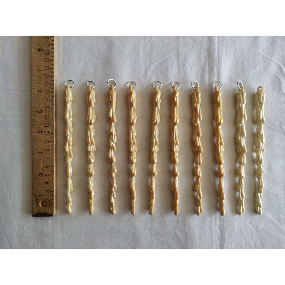 9x Vtg Kurt Adler Santas World Christmas White Icicles Ornament Pearlescent 6"